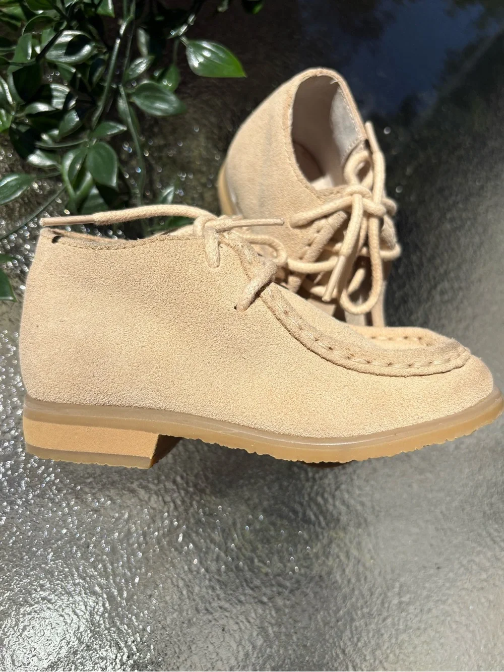 Janie and Jack Tan Suede Moccasin Lace-Up Kids Shoes